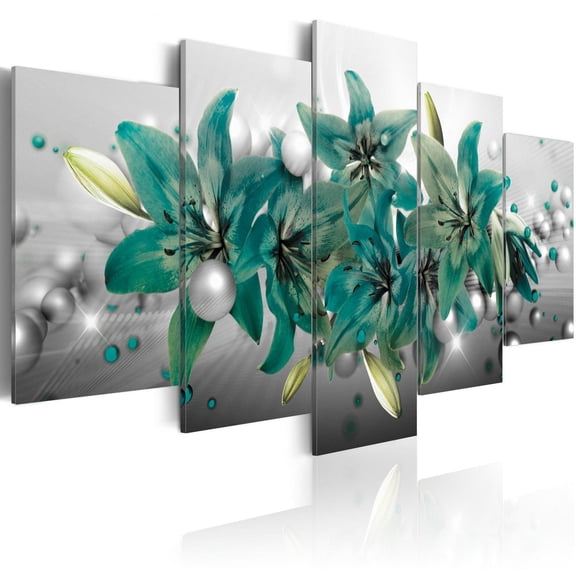 Tiptophomedecor Stretched Canvas Floral Art - Turquoise Bouquet - Stretched & Framed Ready To Hang Art