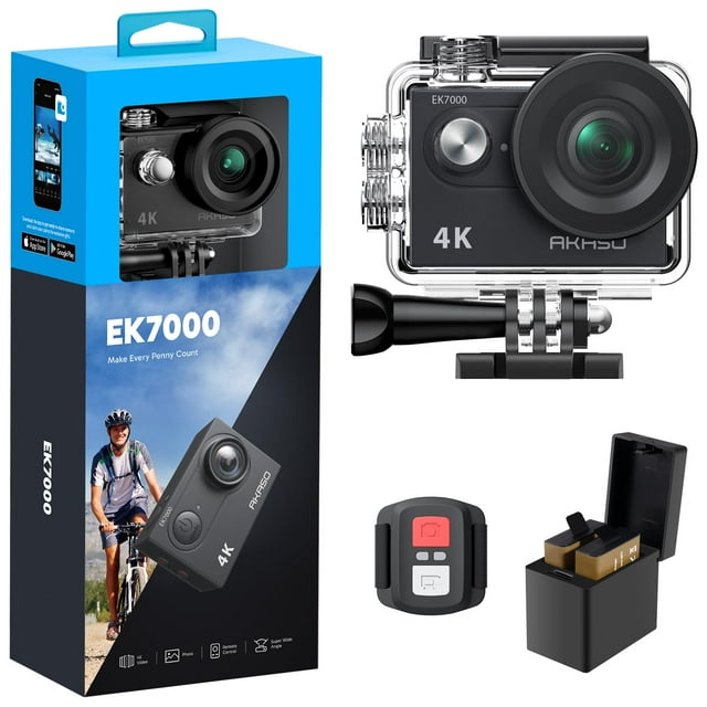 AKASO EK7000 4K30FPS 20MP Cámara de acción EIS Ultra HD Cámara subacuática 131FT Cámara impermeable Gran angular de 170 grados Soporte de zoom 4X Micrófono externo