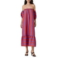 thumbnail image 2 of Rdhnmea Women Summer Striped Maxi Dress Short Sleeve Off Shoulder Strapless Tube Top Long Dress Flowy Swing Beach Vacation Dress, 2 of 9