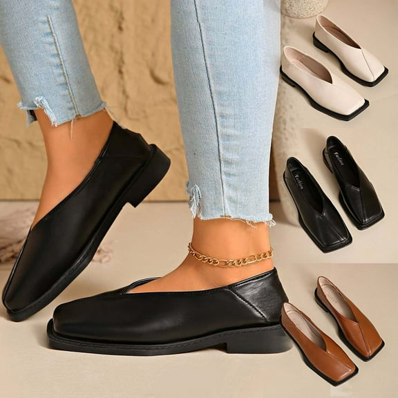 FRSASU Women Casual Versatile Cool and Eye-Catching Lightweight Shallow Mouth French Mary Shoe Temperament Soft Sole Small Leather Shoes Brown
