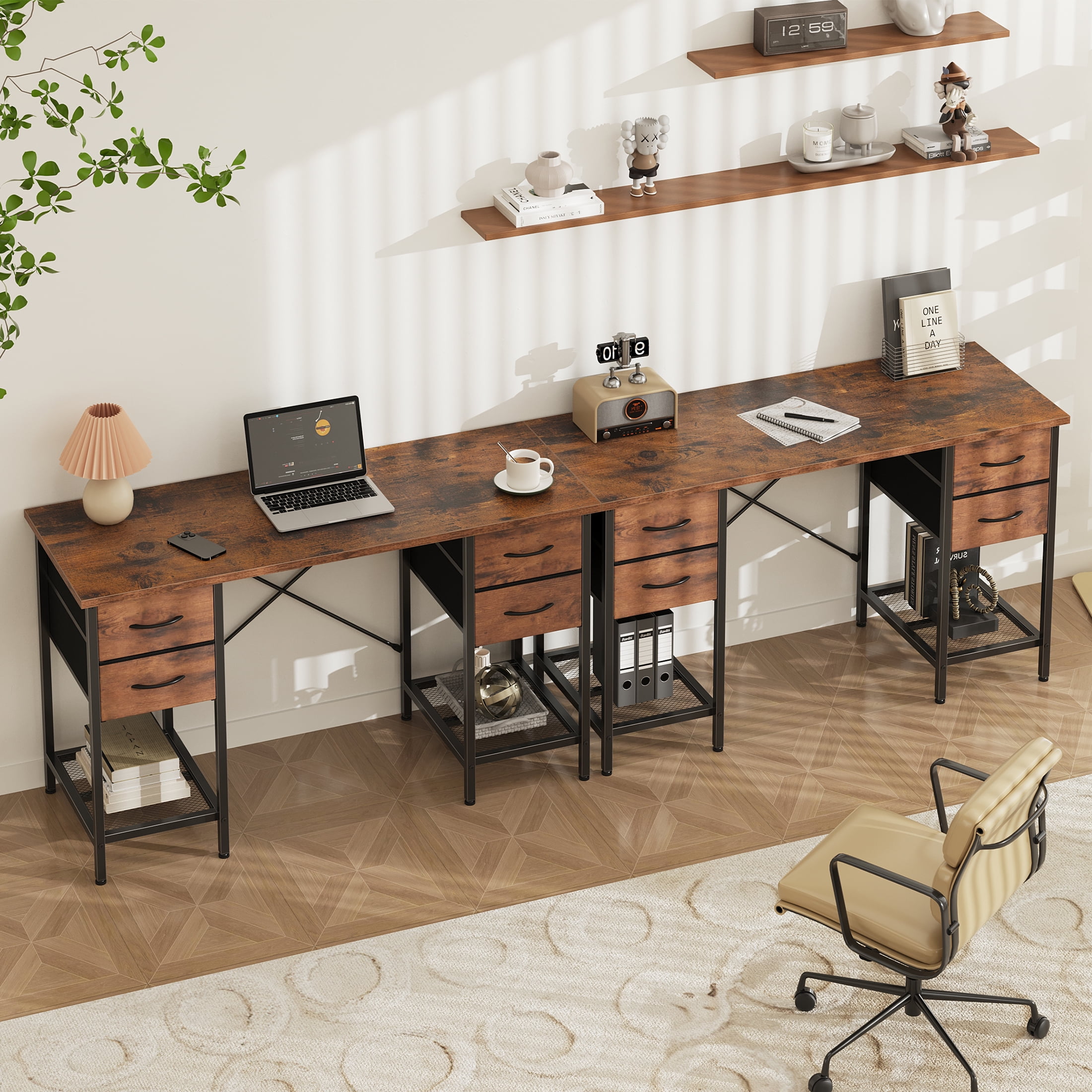 EDX 55 Inch Computer Desk with 4 Drawers, Office Desk with Mesh Shelf, Gaming Desk, Writing Work Desk , Large Storage, Rust