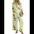 thumbnail image 3 of Conjunto de 2 Piezas de Chándal de Verano para Playa con Camisa de Corta y Botones para Mujer, Top Estampado, Pantalones Cortos de Descanso Flores de Frutas S, 3 of 10