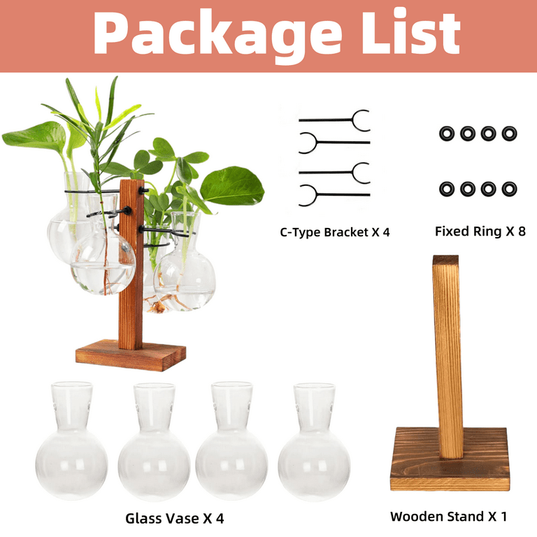 2 Pack Plants Propagation Stations With Leaf Wooden Stand