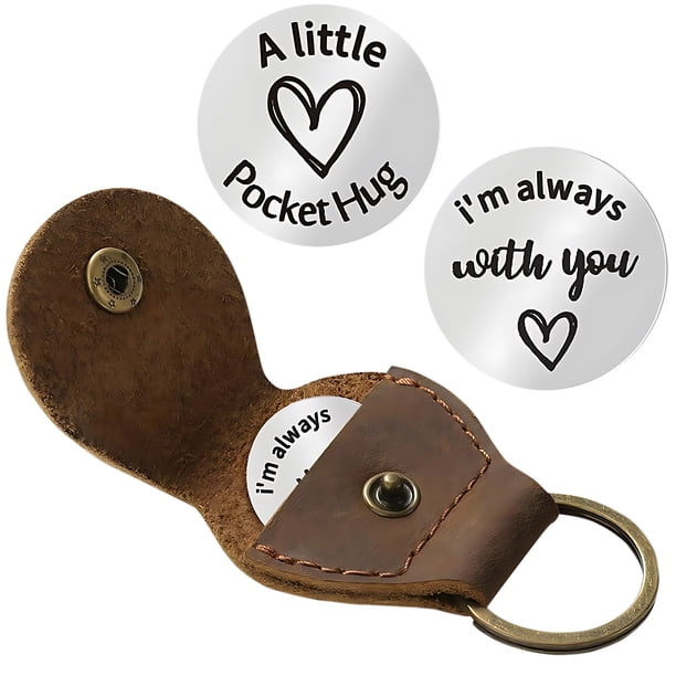 Ganfancp Bolsillo Acero Inoxidable Moneda Europea y Grabado Regalo Funda Cuero Artículos En Liquidación Ficha Pocket Hug*1