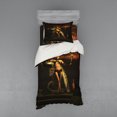 thumbnail image 1 of Fantasy Duvet Cover Set, Beauty with Scepter on Stairs Leaning on Pyton Baldachin and Warp and Weft Carpet, Bedding Set with Shams and Fitted Sheet, 3 Sizes, by Ambesonne, 1 of 3