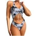 thumbnail image 2 of TIMIFIS Maillot de Bain une Pièce pour Femme à Dos Croisé Froncé, Découpes, Col en V, Échancré, Bretelles Fines, 2 of 7