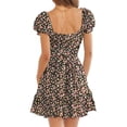 thumbnail image 3 of Square Neck Womens Boho Floral Smocked Short Sleeve Ruffle Beach Summer Mini Dress, 3 of 5