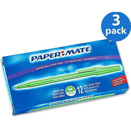 (3 Pack) Paper Mate Write Bros Stick Ballpoint Pen, Green Ink, 1mm,