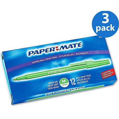Dark Ink - (3 Pack) Paper Mate Write Bros Stick Ballpoint Pen, Green Ink, 1mm, Dozen