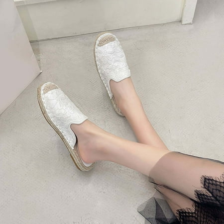 

Aoujea Comfortable Sandals for Women Casual Beach s Fashion Cloth Lace Embroidery Flowers Slippers Casual Comfortable Flats Slippers White 6.5