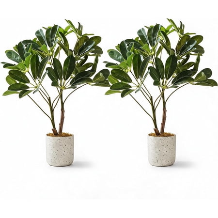 Artificial Schefflera Umbrella Trees 2 Packs Artificial Plants Indoor with White Pots Faux Greenery Floor Plants for Home Living Room Office