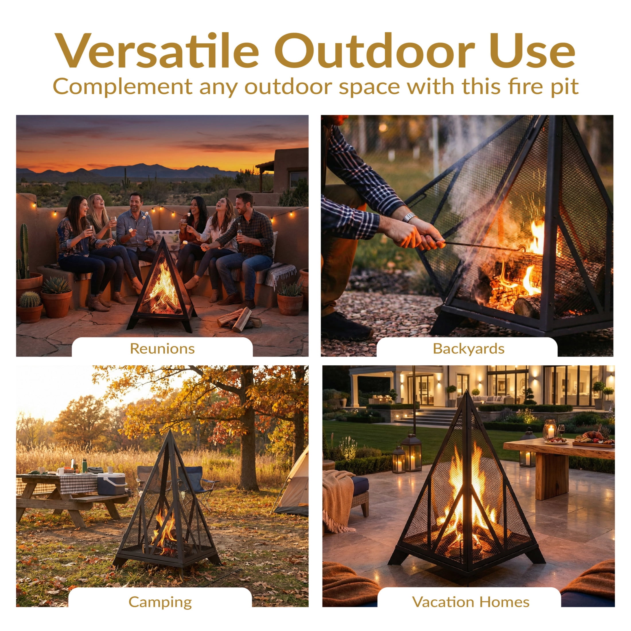 Sunnydaze Majestic Pyramid 21" Triangle Wood-Burning Black Finish Steel Outdoor Fire Pit