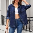 thumbnail image 5 of MaFYtyTPR Women's Denim Jackets Fashion Casual Long Sleeved Button Pocket TurndownCollar Coat with Pocket Slim Comfy Cardigan Jean A-Dark Blue L, 5 of 6