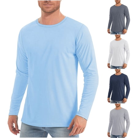 NMRSBDP Men s Long Sleeve T Shirts Moisture Wicking Performance Tops Outdoor Sun Protection Shirt Lightweight Soft Crewneck Basic Tshirts Solid Color Base Layer Shirts