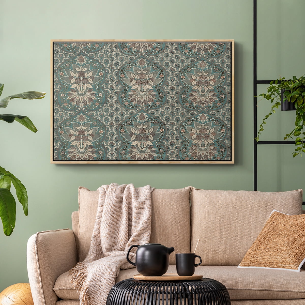 Vintage Abstract Print-X Framed in Walnut Wood Gallery Wrapped Canvas 25 in. x 37 in.