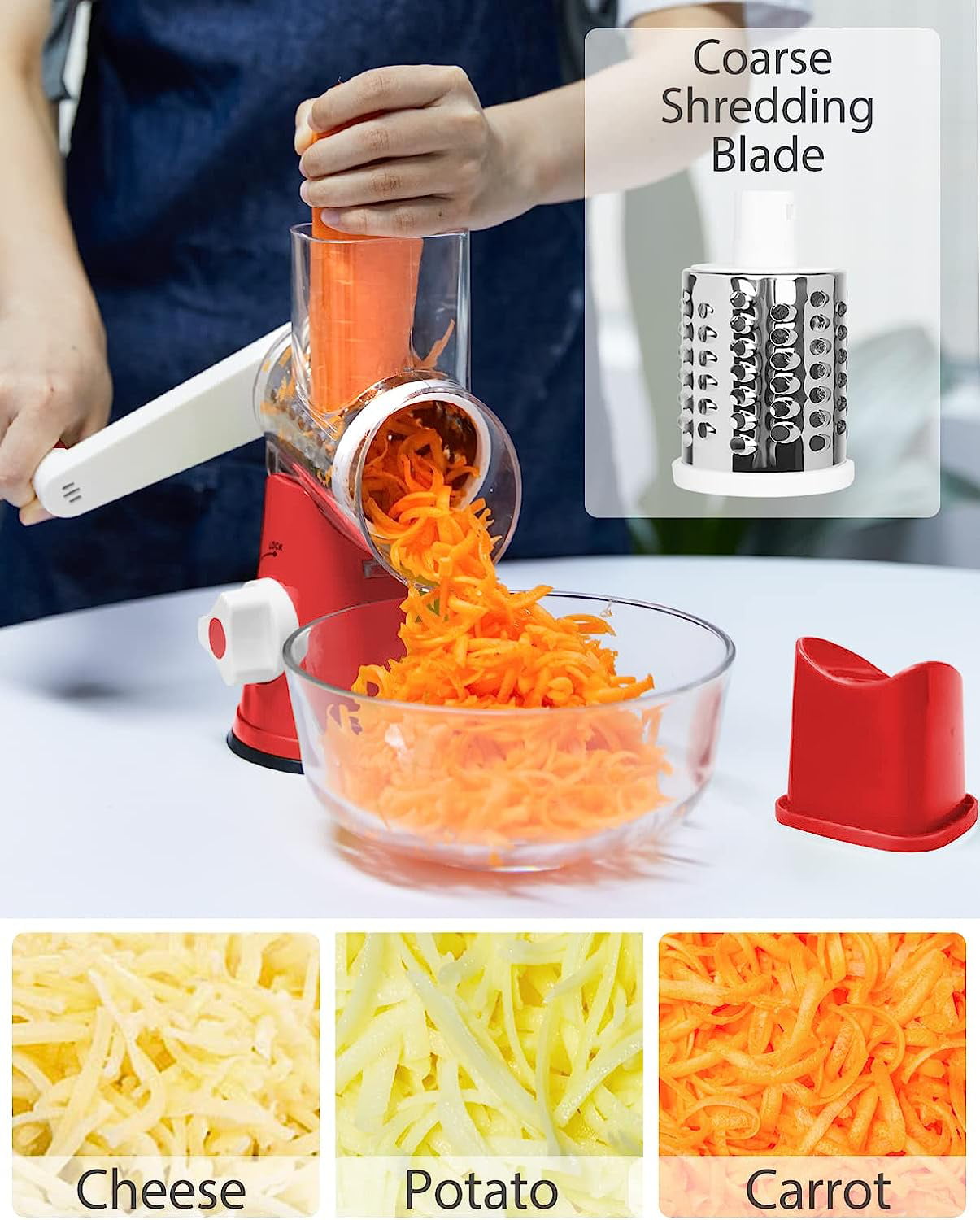 3 IN 1 Cheese Grater Rotary For Vegetables Slicers Shredders Manual Po – My  Best Shoppe