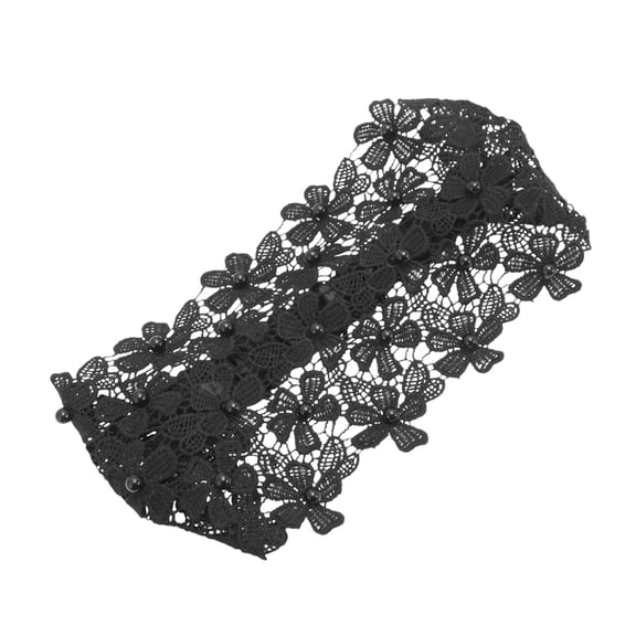 Unique Bargains Women's 1pc Fashion Faux Pearl Floral Wide Headwrap 9.45"x5.12" Black