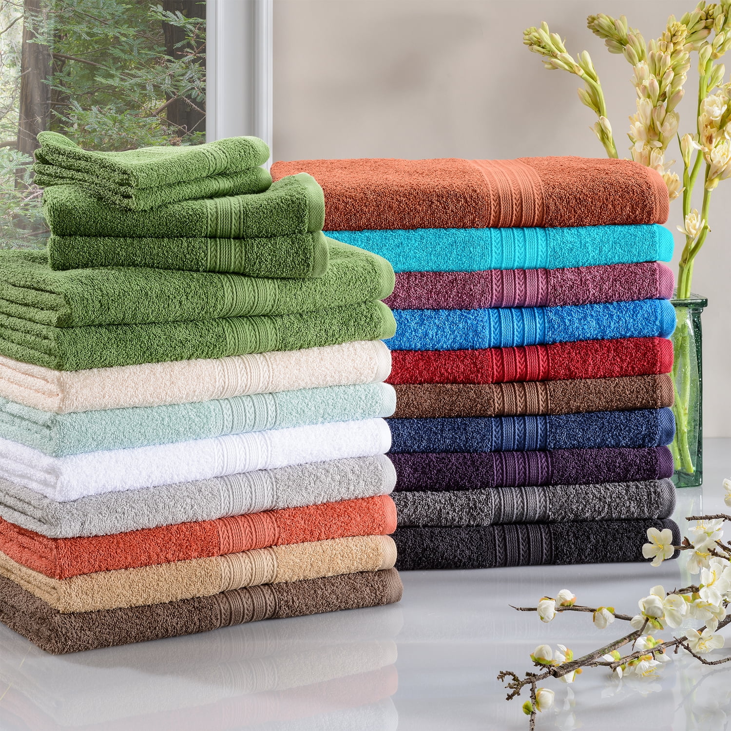 12 Piece Towel Set 600 GSM Long-Staple Combed Cotton Absorbent Bath Towels  - Bed Bath & Beyond - 32246206