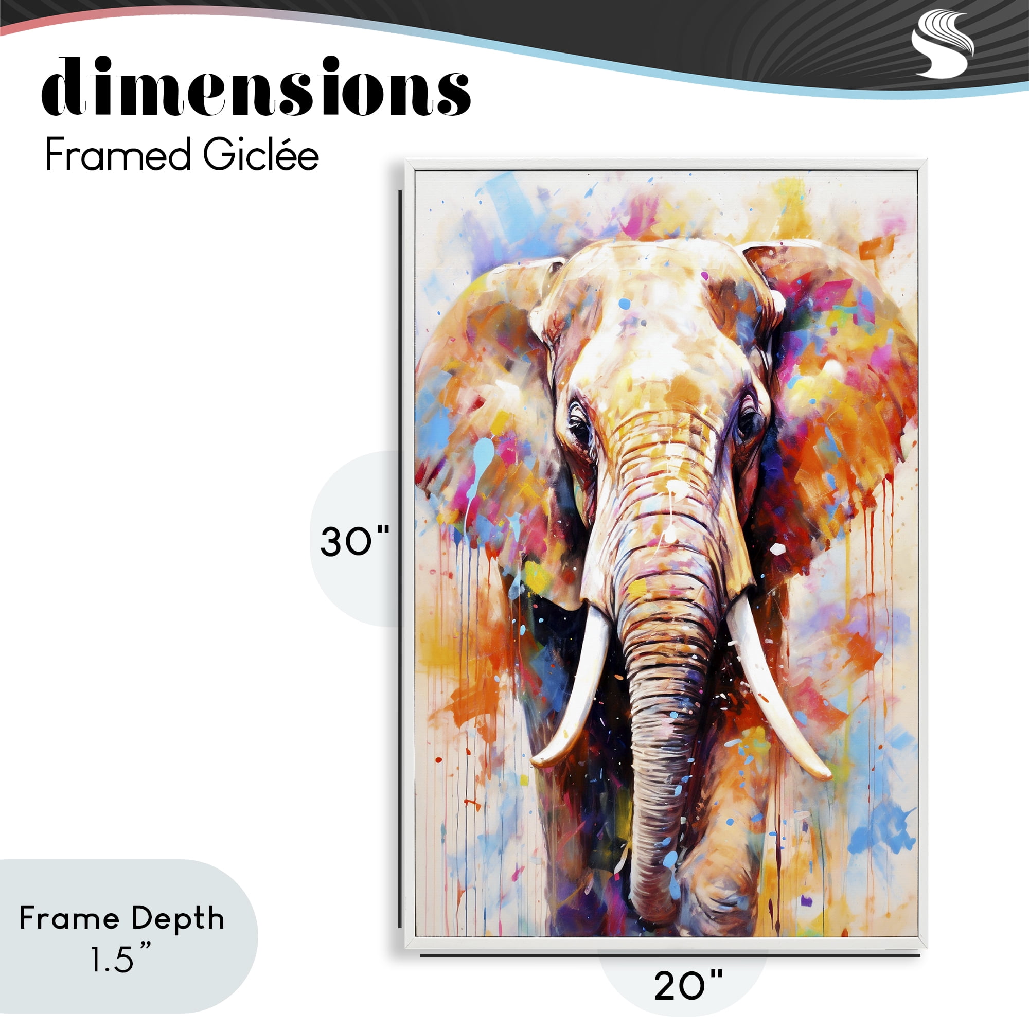 Stupell Industries Wild Elephant Bull White Framed Giclee Art, design by Ray Powers