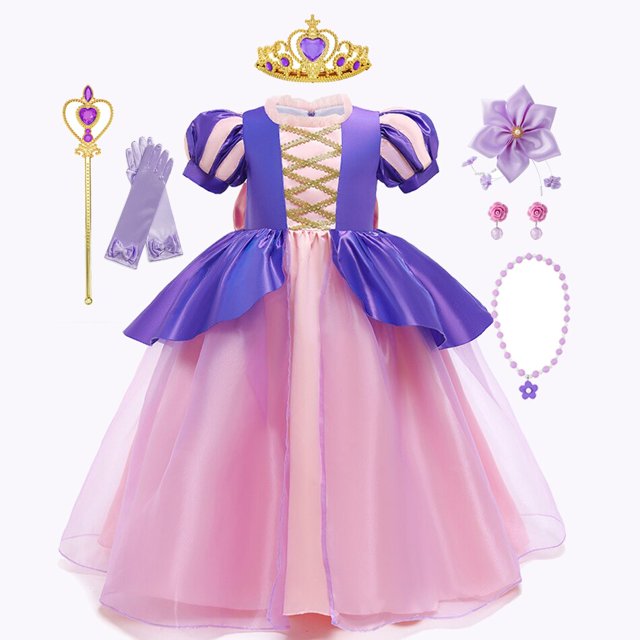 Vestido de princesa de Disney para niñas, disfraz de Halloween para niños, disfraz de Rapunzel, ropa de Sofía, Vestidos para niños, fiesta de cumpleaños, vestidos de graduación 5-6T (etiqueta 130) Gao Jinjia LED