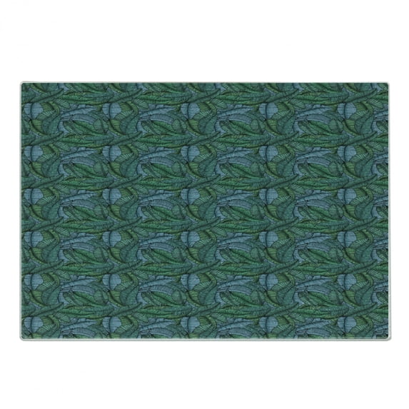 Banana Leaf Cutting Board, Hand Drawn Style Botanical Pattern Tropical Foliage in Green and Blue, Decorative Tempered Glass Cutting and Serving Board, Small Size, Jade Green Pale Blue, by Ambesonne