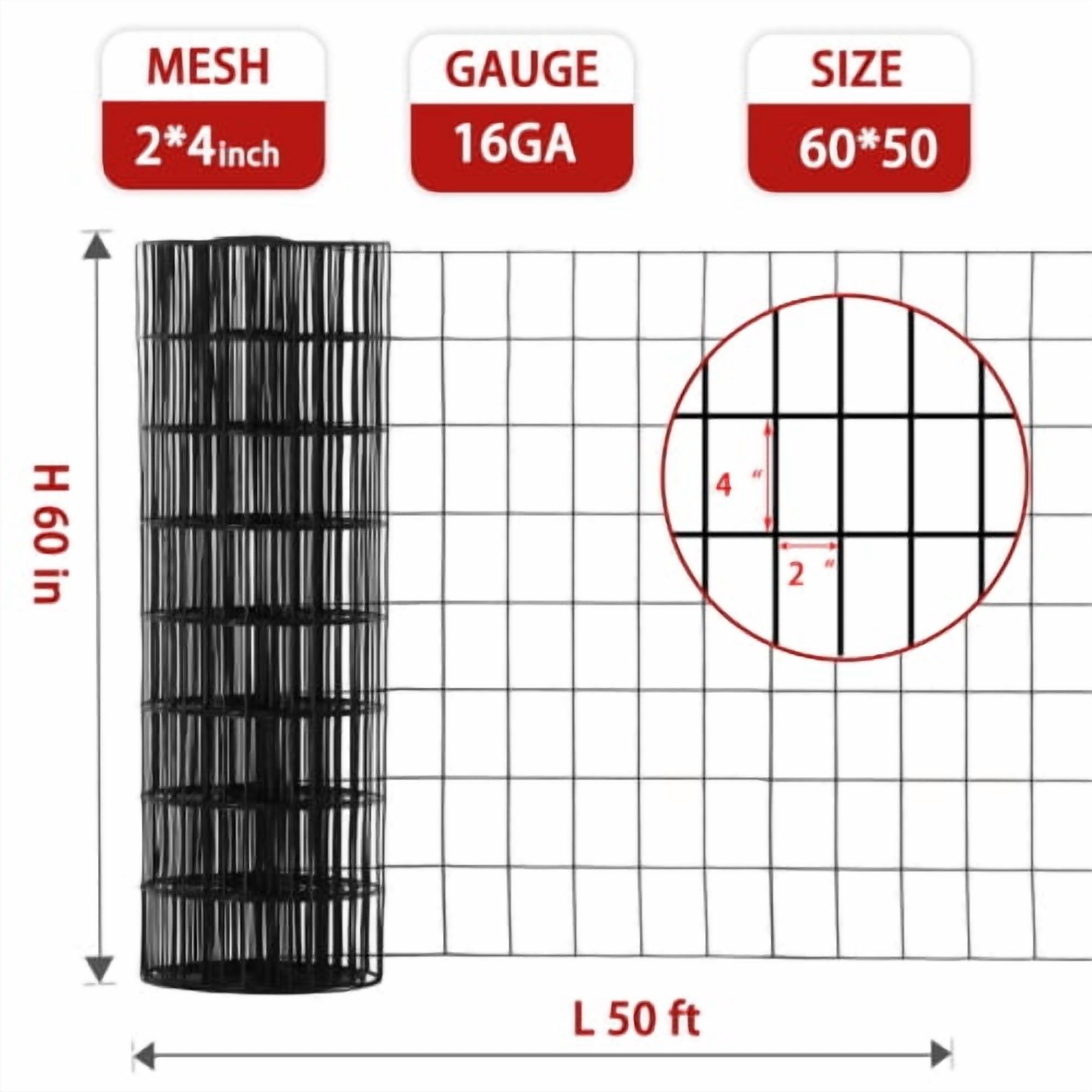 60 inch x 50 FT Black Vinyl Coated Hardware Cloth, 16Ga 2"x4" Mesh Welded Wire Fence Roll for Chicken Coop, Garden, and Home Improvement