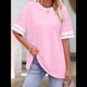 thumbnail image 5 of Camisetas de Mujer, Corte Holgado, Corta, Cuello Redondo, Bloques de Color, Moda de Verano 2025 Rosa M, 5 of 8