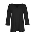 thumbnail image 5 of Women's 3/4 Sleeve Notched V Neck Blouse Summer Basic Tee Casual Quarter Length Top, 5 of 6