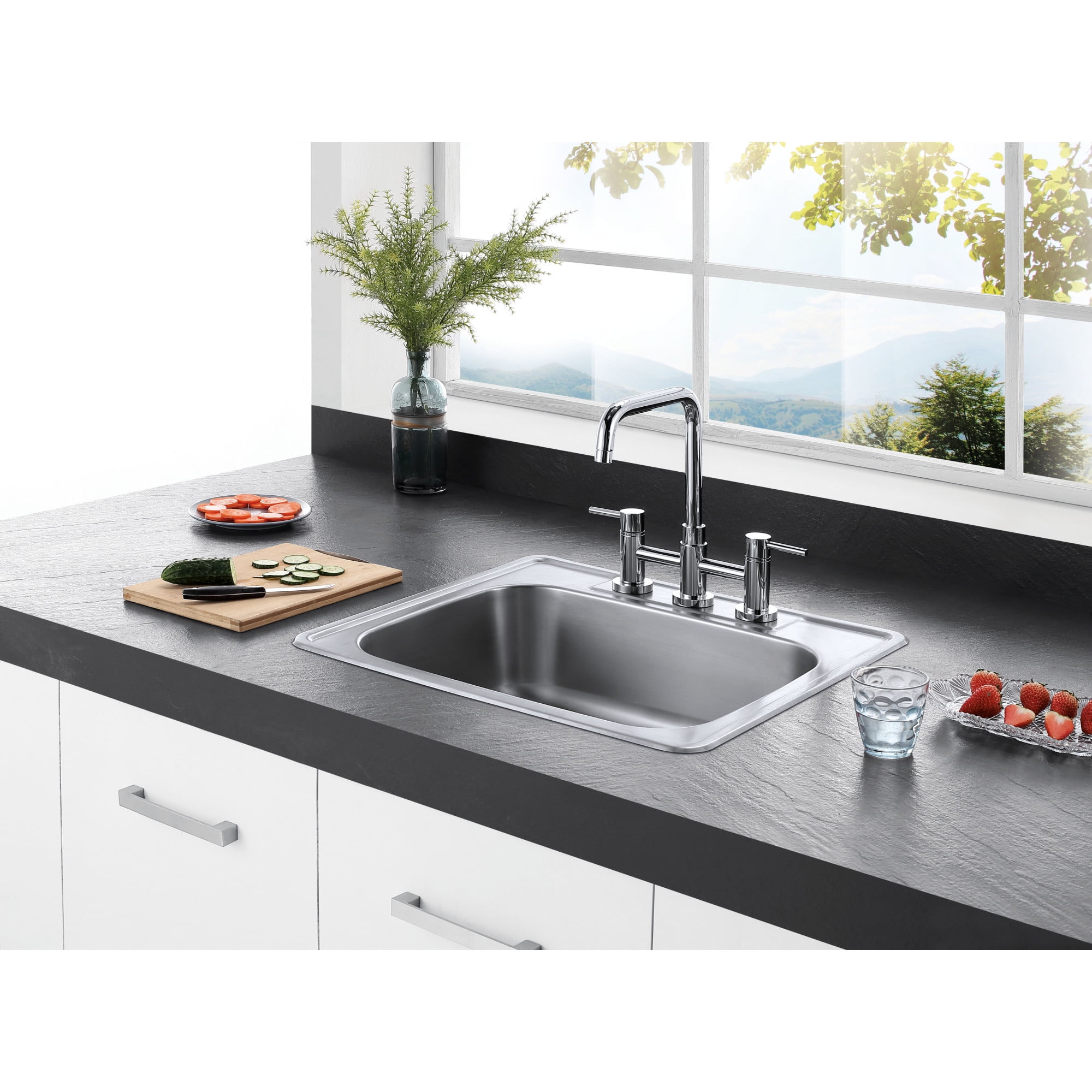 Gourmetier GKTS2520 Studio 25" Stainless Steel Self-Rimming Single Bowl Drop-In Kitchen Sink, Brushed