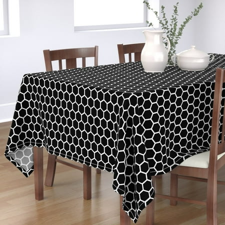 

Cotton Sateen Tablecloth 70 x 108 - Honeycomb Hexagon Pattern Black White Collection Chic Monochrome Minimal Geometric Honey Bee Modern Print Custom Table Linens by Spoonflower