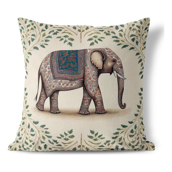 Tusker Blossom Throw Pillow with Removable Cover in Beige 16x16