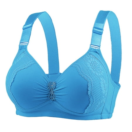 

JGGSPWM Ladies Traceless Comfortable No Steel Ring Vest Breathable Gathering Bra Woman Underwear Blue L