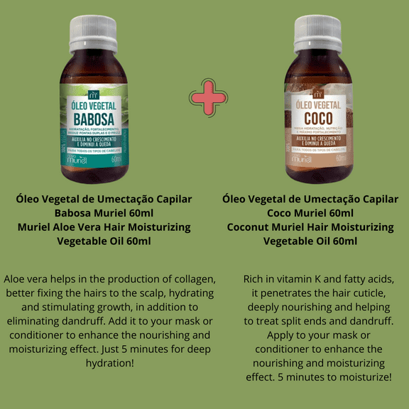 Muriel Aloe Vera and Coconut Hair Moisturizing Vegetable Oil 60ml each (2 units)