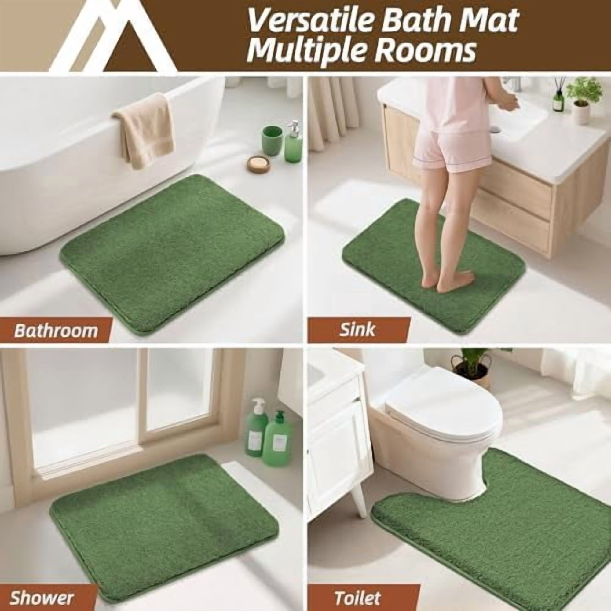 Bath Rugs for Bathroom Extra Thick- Anti-Slip Bath Mats Soft Plush Yarn Shaggy 100% Strong Mirco Polyeste Mat Living Room Bedroom Mat Floor Water Absorbent(Green,24x48 - Inches)