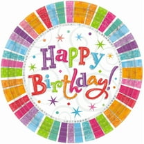 Radiant Birthday Modern Stripe Bright Adult Kids Party 7" Paper Dessert Plates