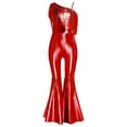 thumbnail image 3 of inlzdz Kids Girls Disco Outfit Off Shoulder Metallic Flare Jumpsuit Sequin Fringe Formal Dance Romper Red 14, 3 of 5