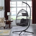 thumbnail image 5 of Egg Chair with Stand, Patio Wicker Hanging Chair, Egg Chair Hammock Chair with UV Resistant Cushion, Cover and Pillow for Indoor Outdoor, Patio Backyard Balcony Lounge Rattan Swing Chair, JA2446, 5 of 10