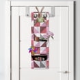 thumbnail image 2 of Geometric Hanging Pocket Organizer, Simple Repeating Pattern of Halved Triangles with Stripe Ornaments, Printed Polyester Storage Bag with Pockets, 9" x 27", Coral Pink and Dark Grey, 2 of 2