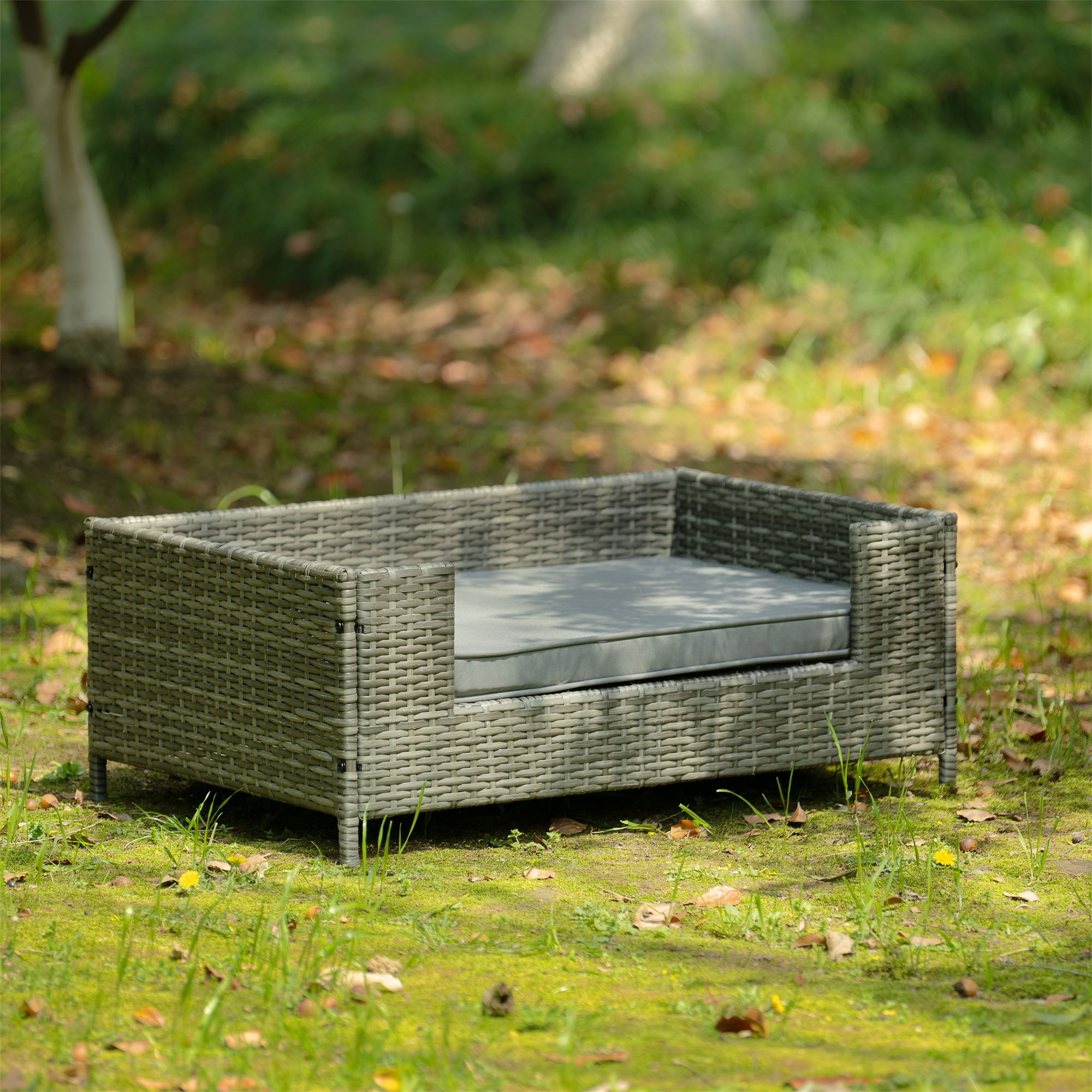 Pefilos 38" PE Wicker Dog Sofa Bed Elevated Raised Rattan Pet Bed for Indoor/Outdoor with Removable Cushion Lounge, Gray Pefilos 38" PE Wicker Dog Sofa Bed Elevated Raised Rattan Pet Bed for Indoor/Outdoor with Removable Cushion Lounge, Gray
