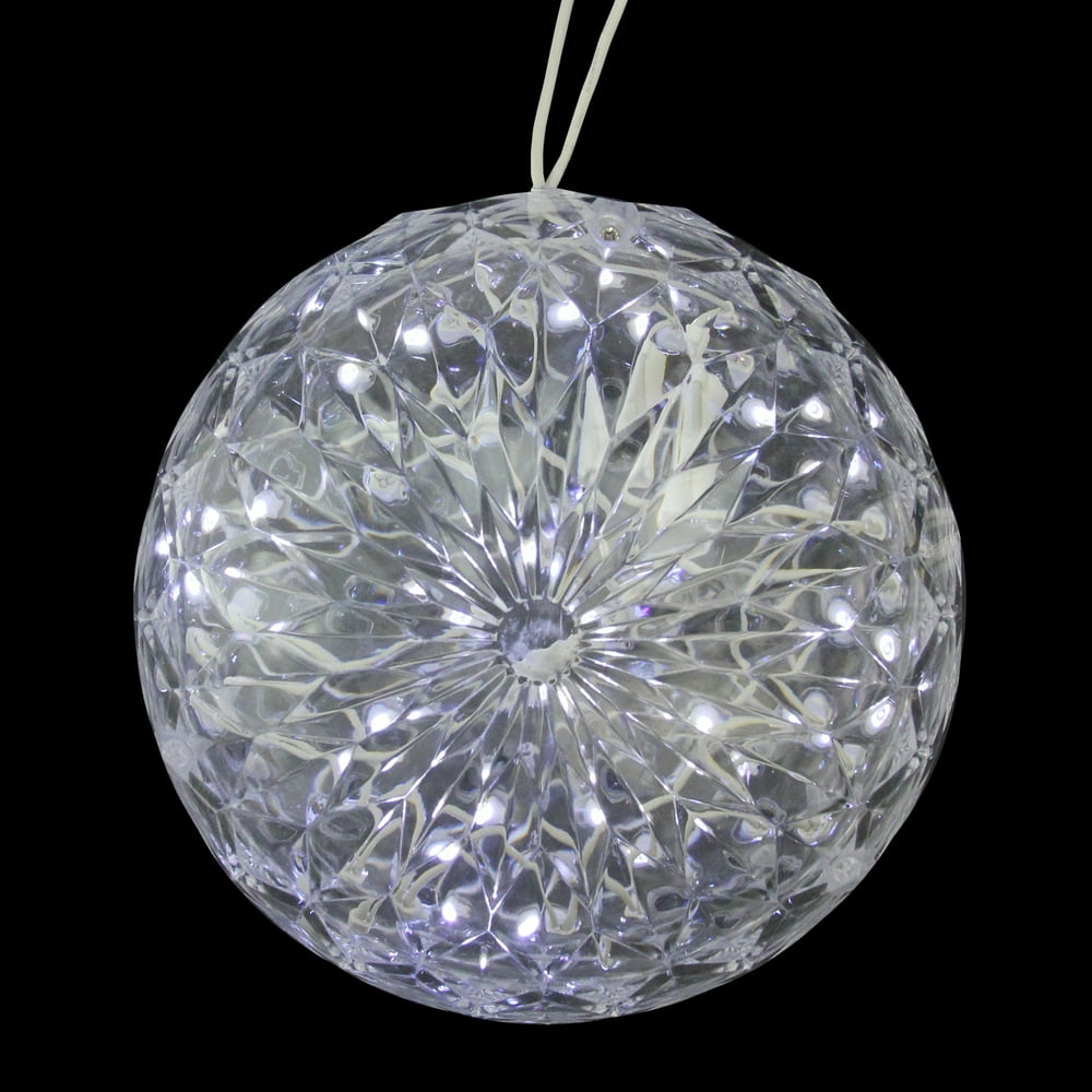 Northlight 6" White LED Lighted Hanging Crystal Sphere Ball Outdoor