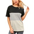 thumbnail image 4 of T-shirt Femme à Manches Courtes à Blocs de Couleur, Col Rond, Blouse Femme, Col Rond, Coloré Noir, TG, 4 of 7