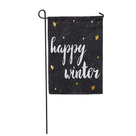 Winter Outdoor Decorating Ideas LADDKE Black Hand Lettering Phrase Happy Winter Decorating of Branch Garden Flag Decorative Flag House Banner 12x18 inch ()
