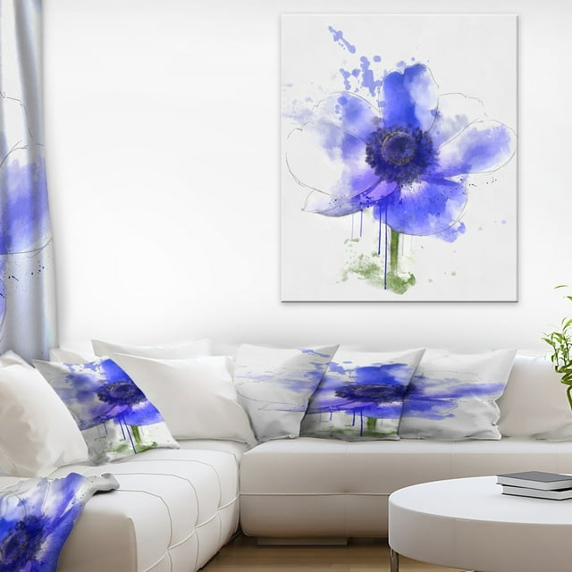 Blue Anemone Sketch Watercolor - Floral Canvas Art Print