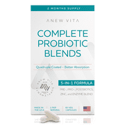 Anew Vita Complete Probiotic Blend: 5-in-1 Digestive Enzymes | Postbiotic, Prebiotic and Probiotic Supplements for Men & Women | For Digestive & Gut Health | 10 Strains 20 Billion CFU, 60ct Softgels