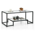 thumbnail image 2 of Canddidliike Modern 2-Tier Rectangular Coffee Table with Glass Table Top-Black, Dining Coffee Table for Living Room and Office, 2 of 8