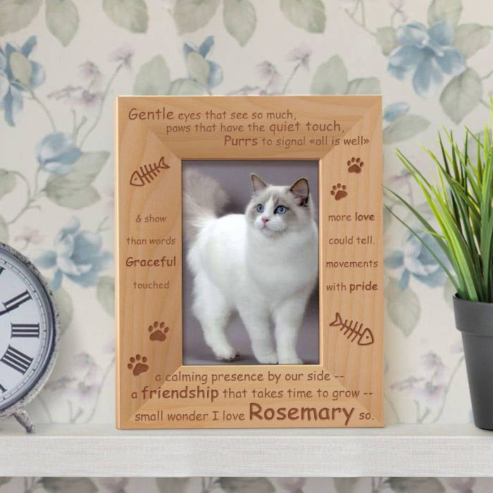 Home and Office Decor for Cat Lovers-White-6” X 7” Pet Loss Ceramic Picture Frame Cat Memorial Sympathy Gift in Loving Memory for Cats Home-X Cat Pet Memorial Picture Frame