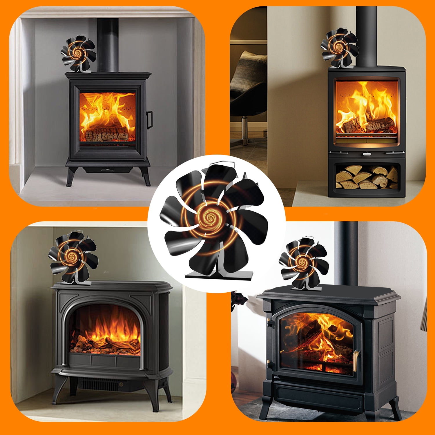 VODA, Wood Stove Fan, 8-Blades, Heat Powered, Silent