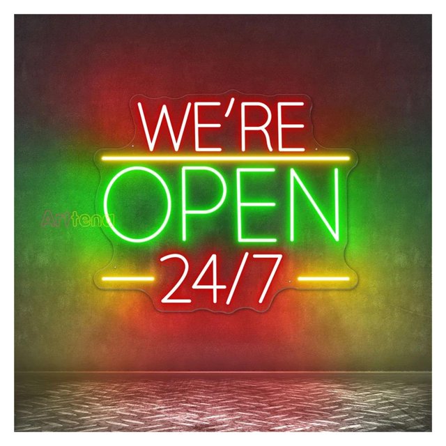 "We're Open 24/7"Neon Sign, Open Welcome Sign Window Open Sign, Shop Open Wall Art Restaurant Business Open Sign 35cm/40cm/50cm