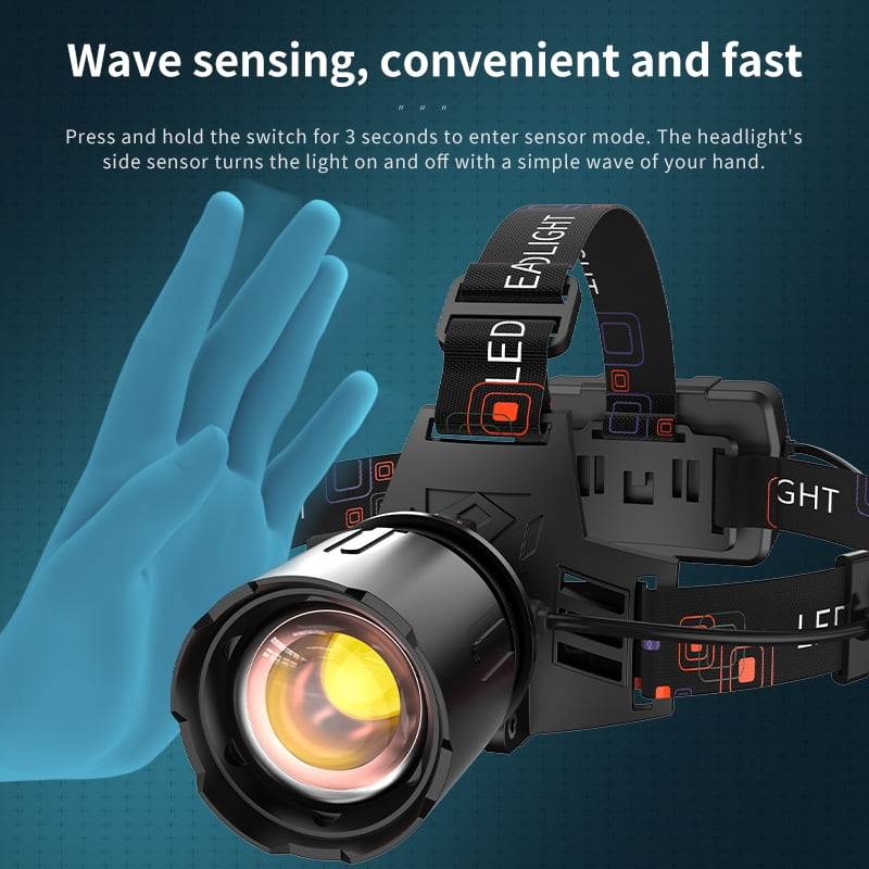 SKYFIRE Motion Sensor Headlamp 90° Adjustable 3 Lighting Modes 800M Range Lightweight for Cycling Outdoor Patrol