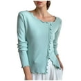 thumbnail image 3 of Feancey Ruffle Blouses for Women Soft Knitted Long Sleeve Sweater Tops Dressy Casual Split Hem Shirts Fall Trendy Going Out Tees Green Free Size, 3 of 6